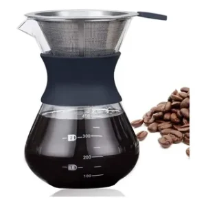 Cafetera de filtrado tipo Chemex 400 cc con mango de goma antiadherente y filtro de acero inoxidable